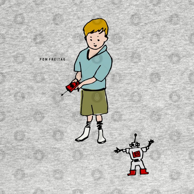 Boy with toy robot : by Annie Pom Freitag